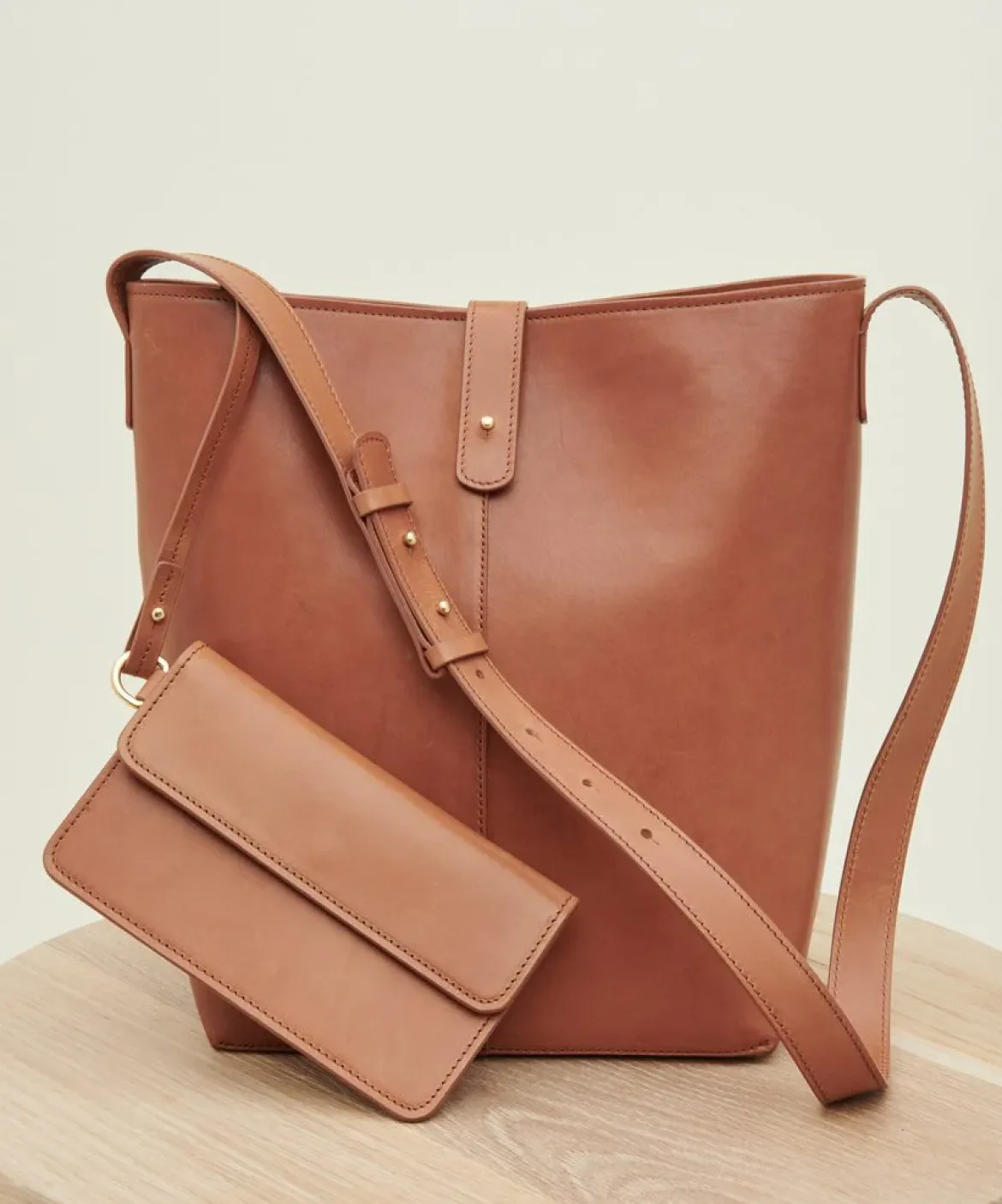 Jenni Kayne Leather Bucket Bag Cognac Clearance