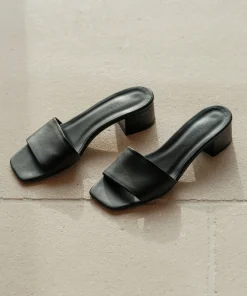 Jenni Kayne Leather Miller Heeled Slide Black Clearance