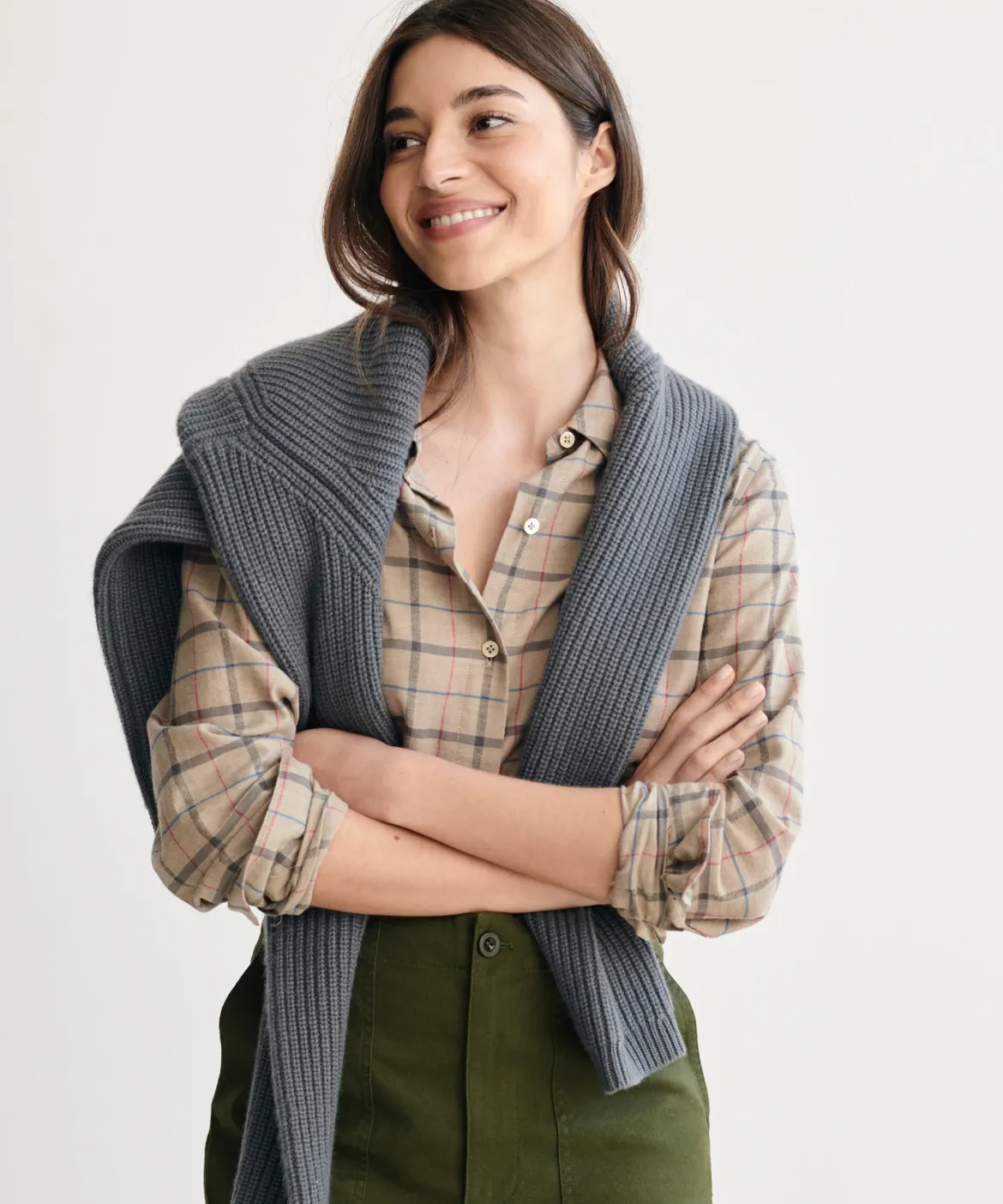 Jenni Kayne Lightweight Flannel Taupe Plaid Clearance