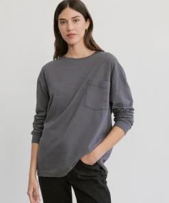 Jenni Kayne Long-Sleeve Vintage Pocket Tee Charcoal Discount