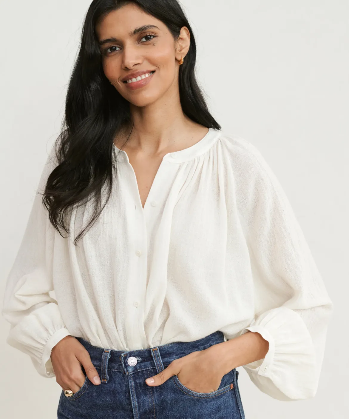 Jenni Kayne Long-Sleeve Willow Blouse Ivory Discount