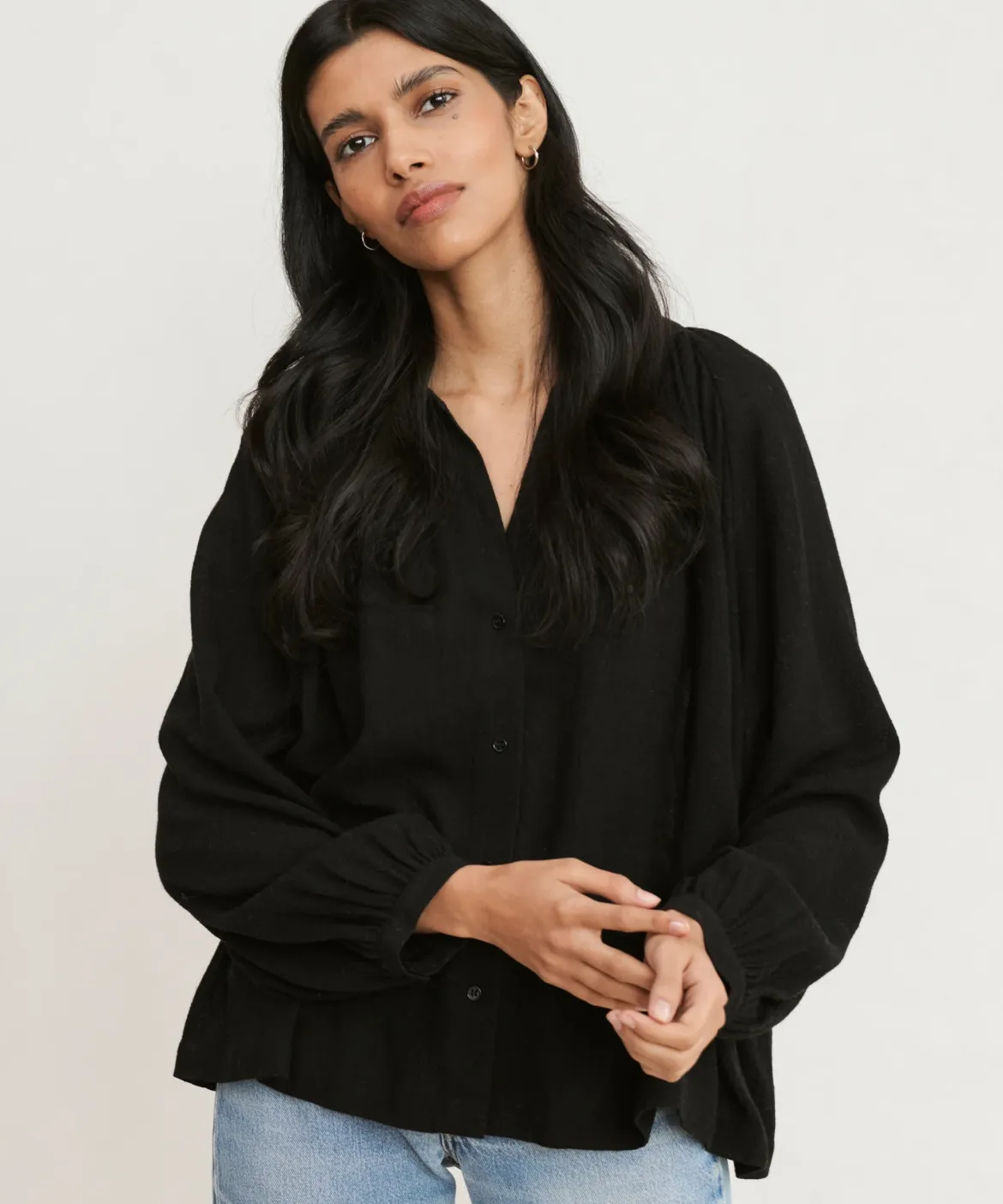 Jenni Kayne Long-Sleeve Willow Blouse Black Discount