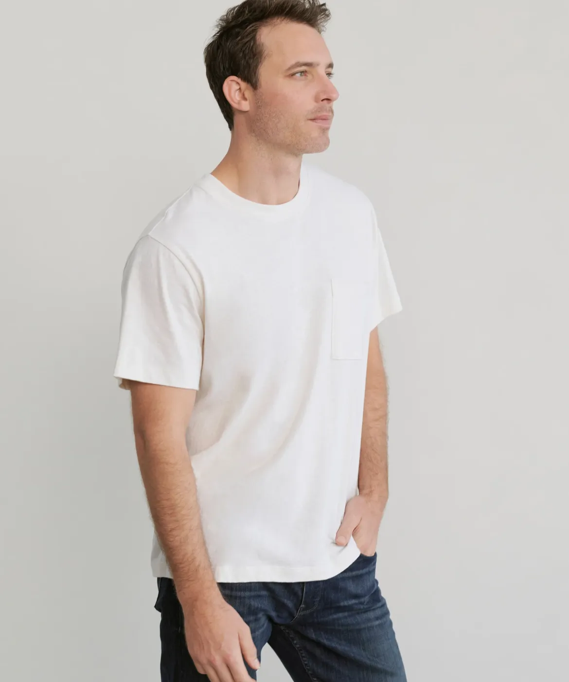Jenni Kayne Men'S Vintage Pocket Tee Ivory New