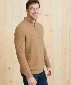 Jenni Kayne Men'S Wool Half Zip Camel Hot