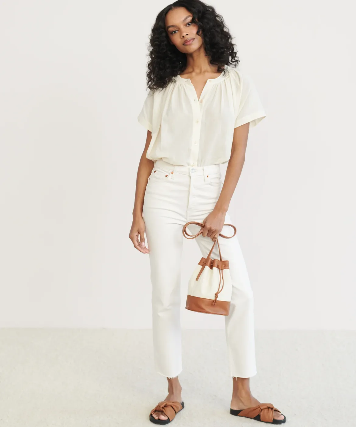 Jenni Kayne Mini Canvas Drawstring Bag Ivory Sale