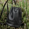 Jenni Kayne Mini Leather Drawstring Bag Black New
