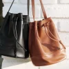 Jenni Kayne Mini Leather Drawstring Bag Saddle Hot
