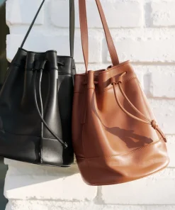 Jenni Kayne Mini Leather Drawstring Bag Saddle Hot