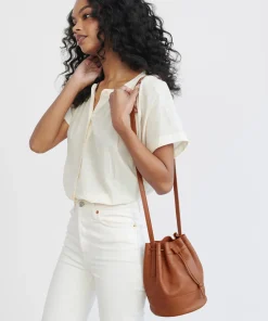 Jenni Kayne Mini Leather Drawstring Bag Saddle Hot