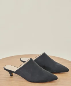 Jenni Kayne Oiled Leather Kitten Heel Mule Black Clearance