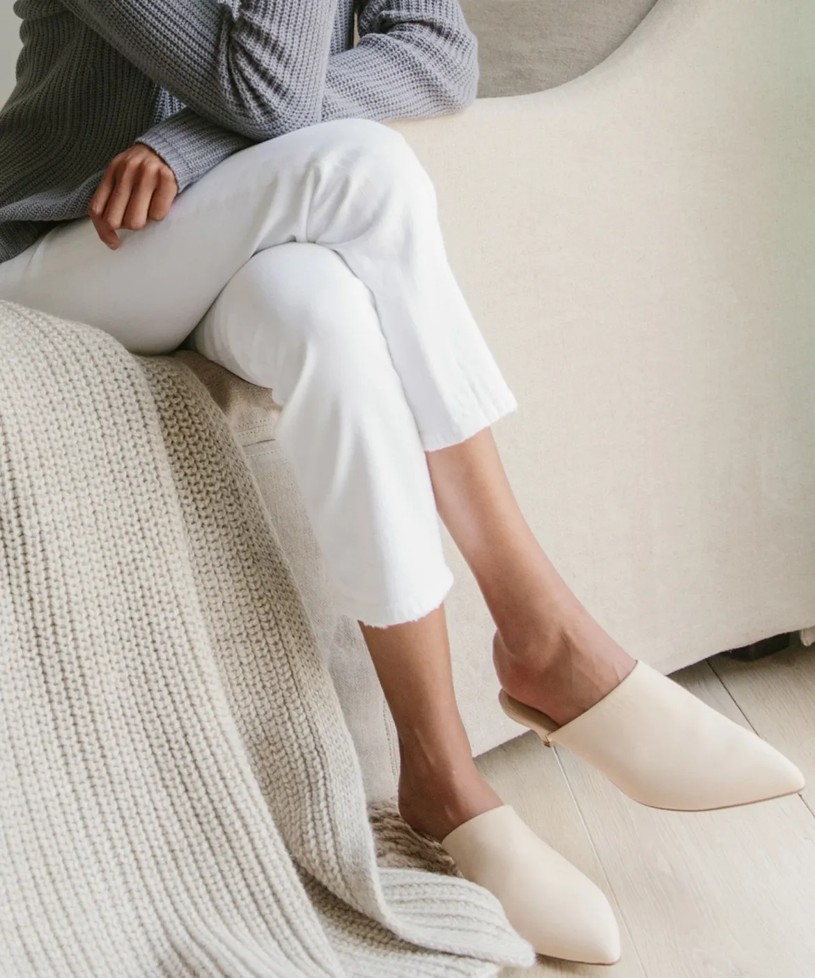 Jenni Kayne Oiled Leather Kitten Heel Mule Natural Discount