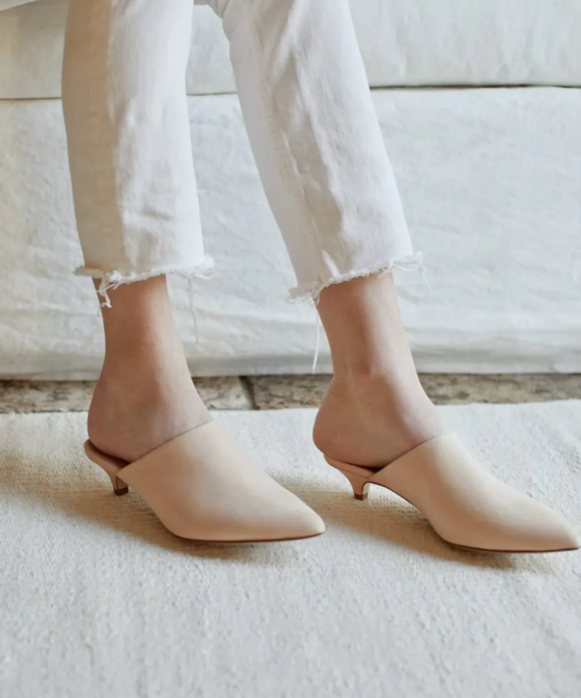 Jenni Kayne Oiled Leather Kitten Heel Mule Natural Discount