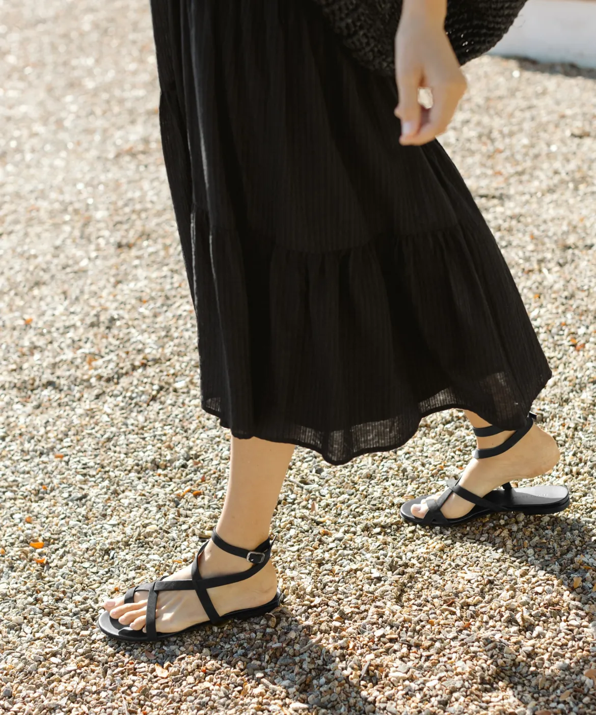 Jenni Kayne Oiled Leather Strappy Sandal Black Fashion