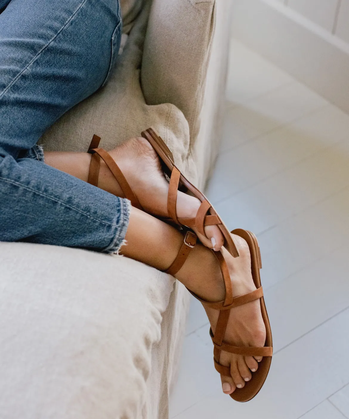Jenni Kayne Oiled Leather Strappy Sandal Walnut Sale