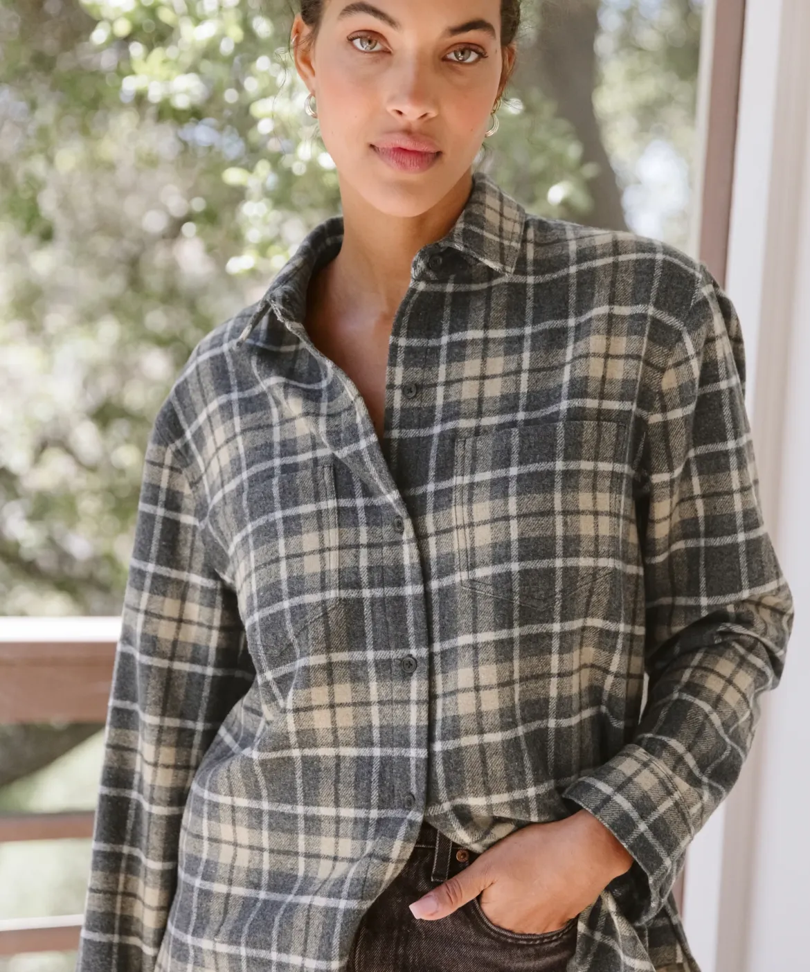 Jenni Kayne O'Keeffe Overshirt Charcoal Plaid Sale