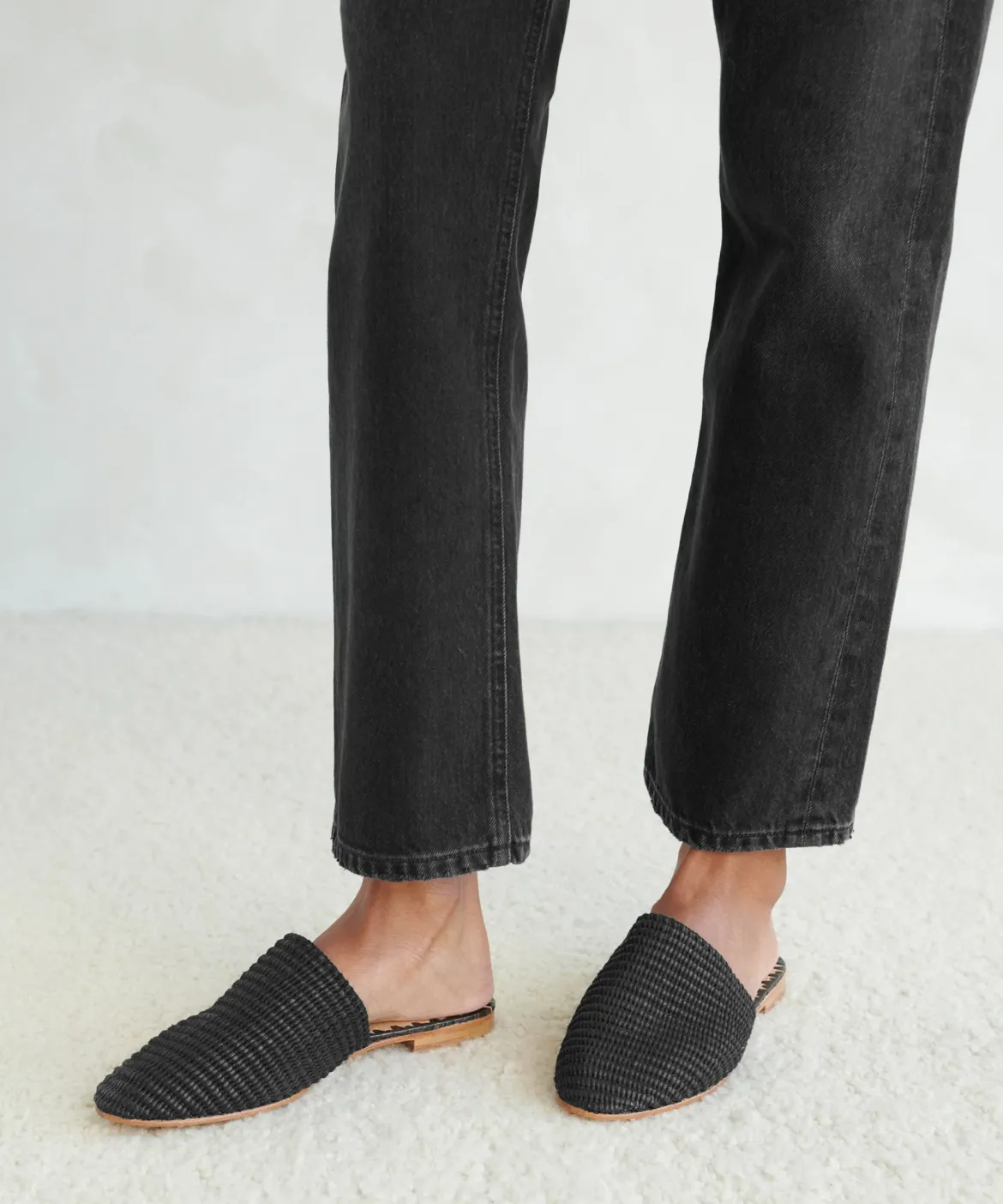 Jenni Kayne Raffia Mule Black Outlet