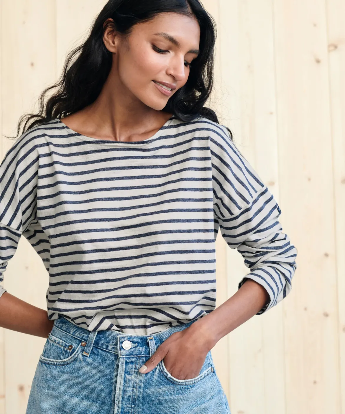 Jenni Kayne Rue Drop Shoulder Tee Navy Stripe Outlet
