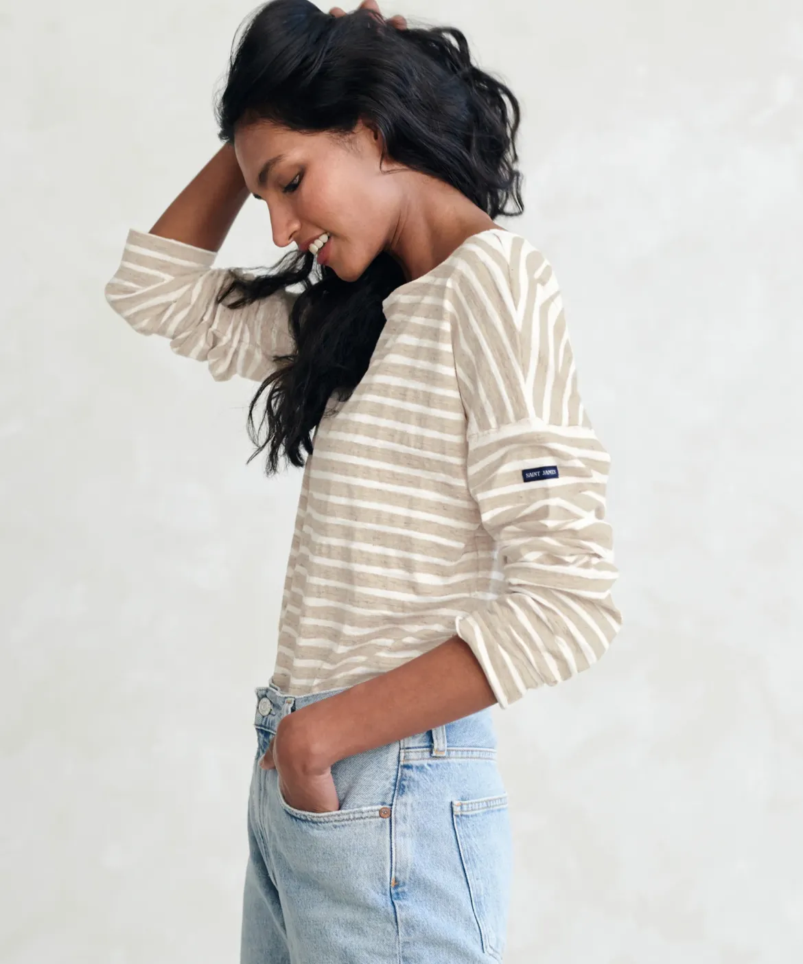 Jenni Kayne Rue Drop Shoulder Tee Oatmeal Stripe Fashion