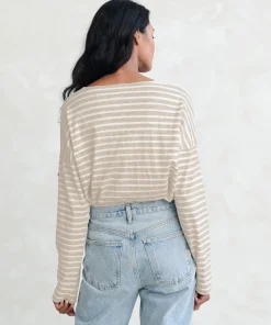 Jenni Kayne Rue Drop Shoulder Tee Oatmeal Stripe Fashion