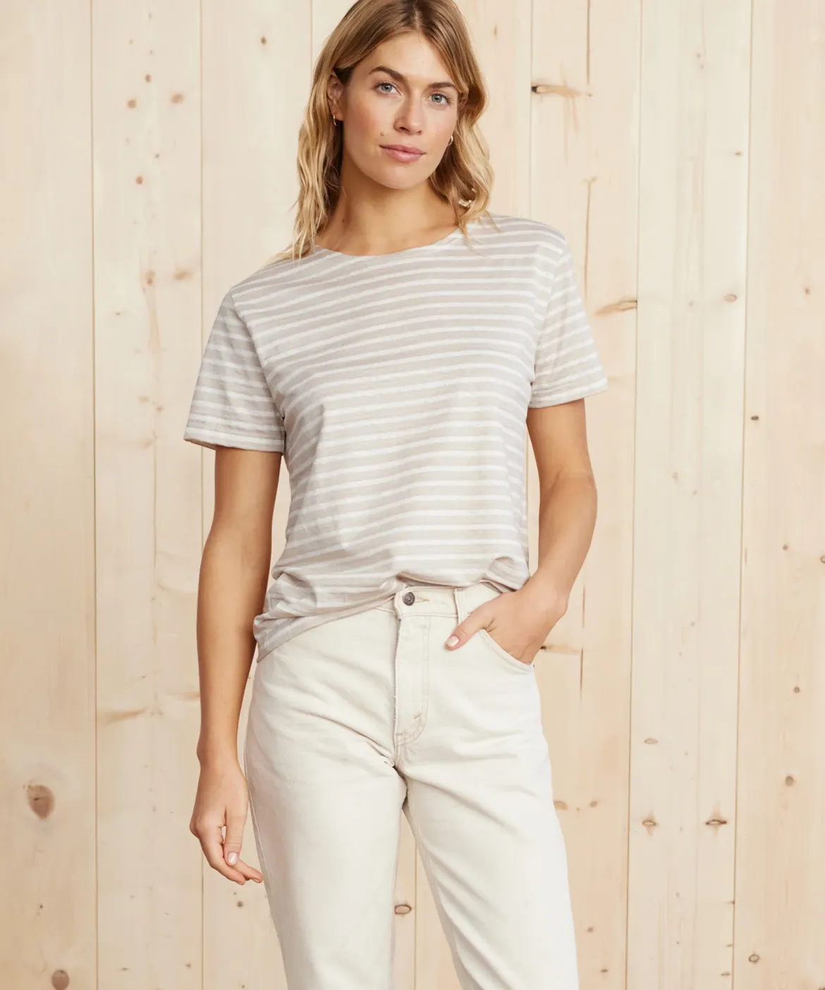 Jenni Kayne Rue Striped Tee Oatmeal Stripe New