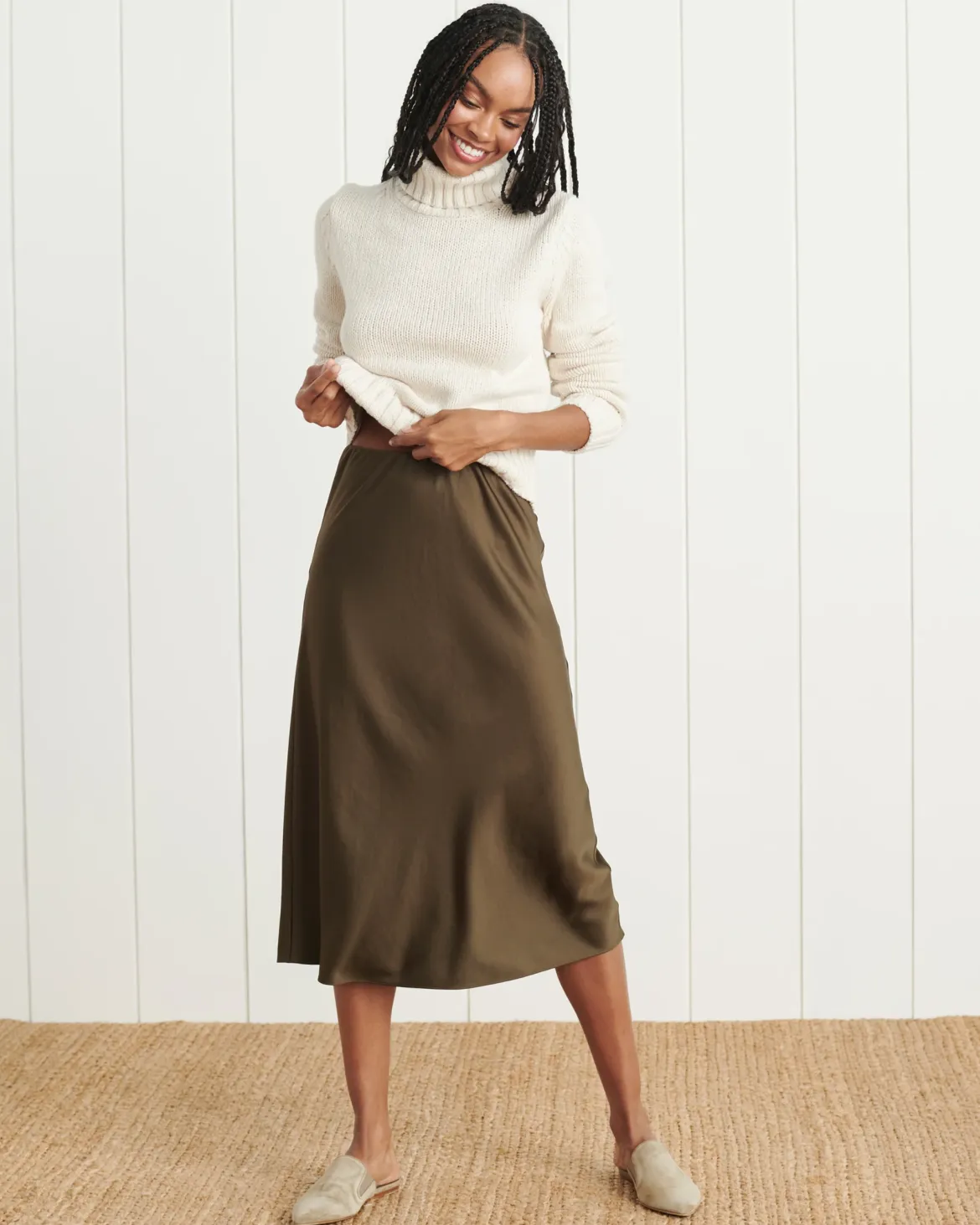 Jenni Kayne Slip Skirt Olive New