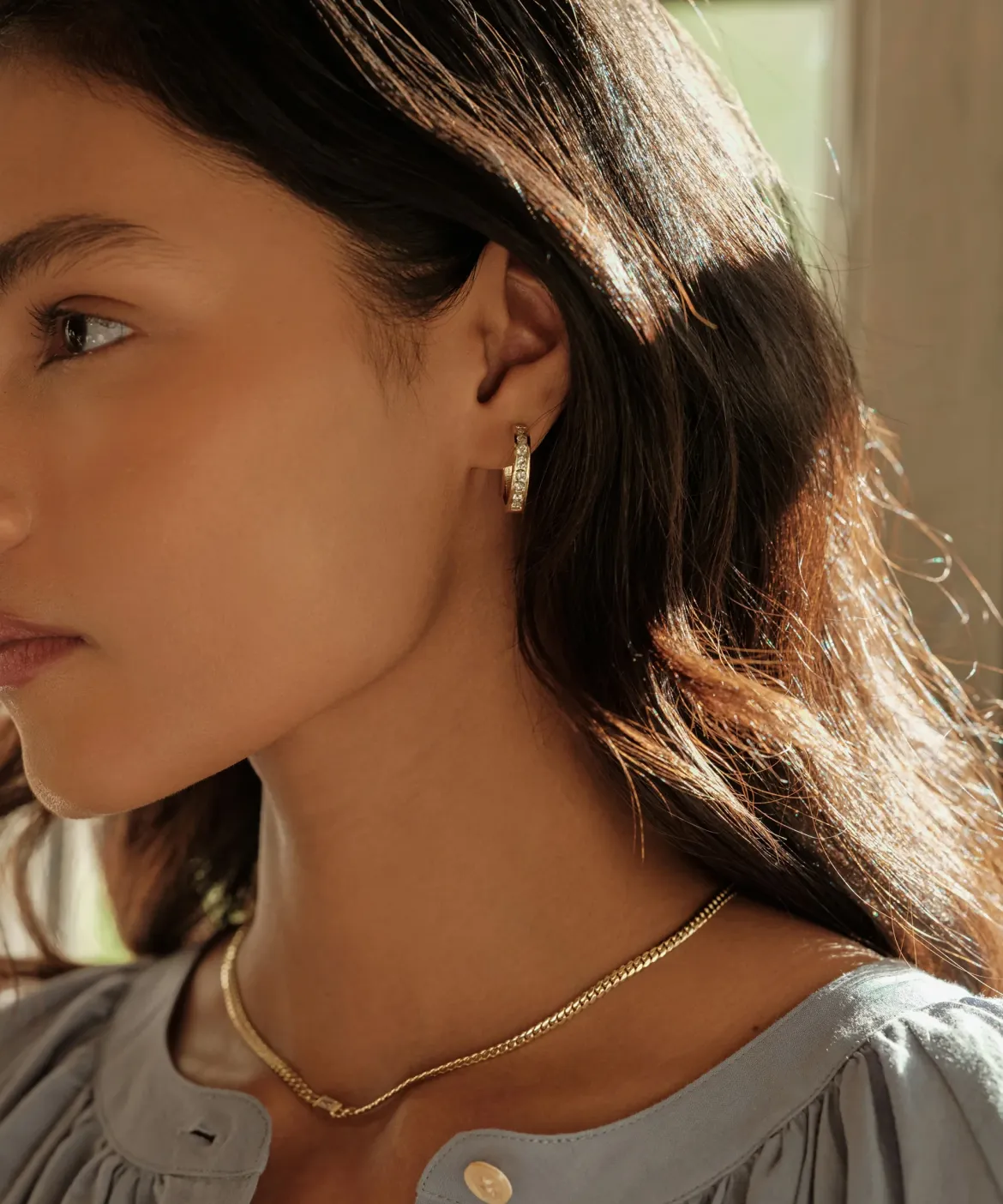 Jenni Kayne Stevie Grey Diamond Hoops Gold Hot