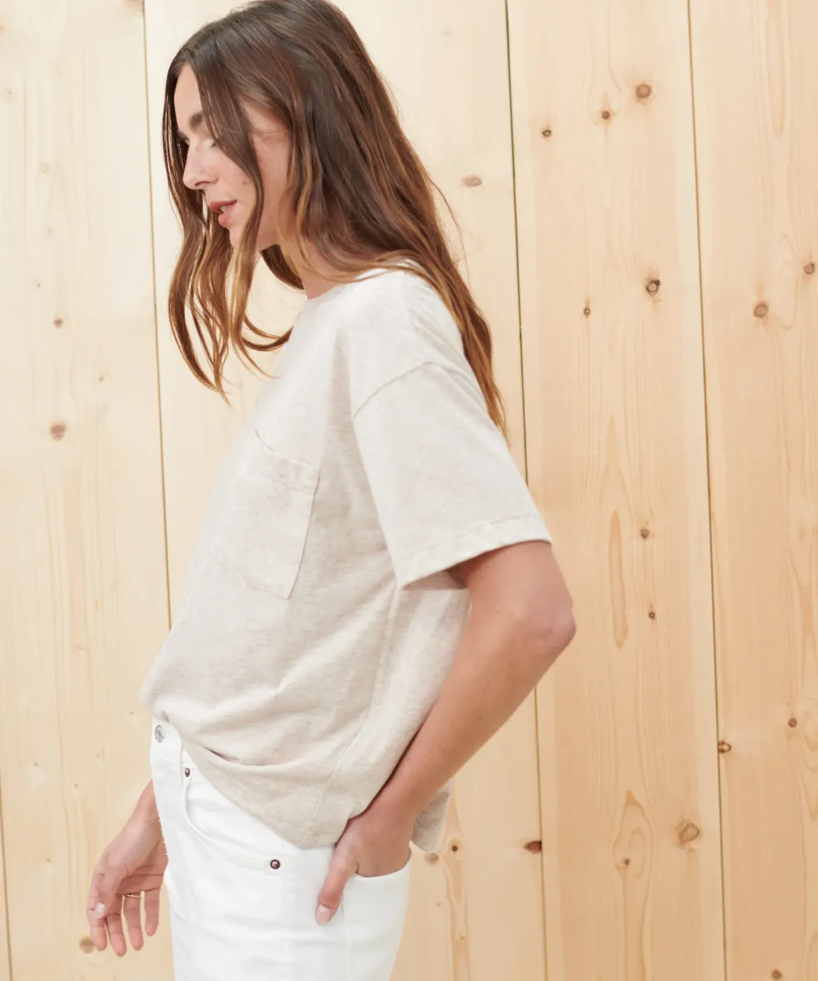 Jenni Kayne Vintage Pocket Tee Oatmeal Outlet