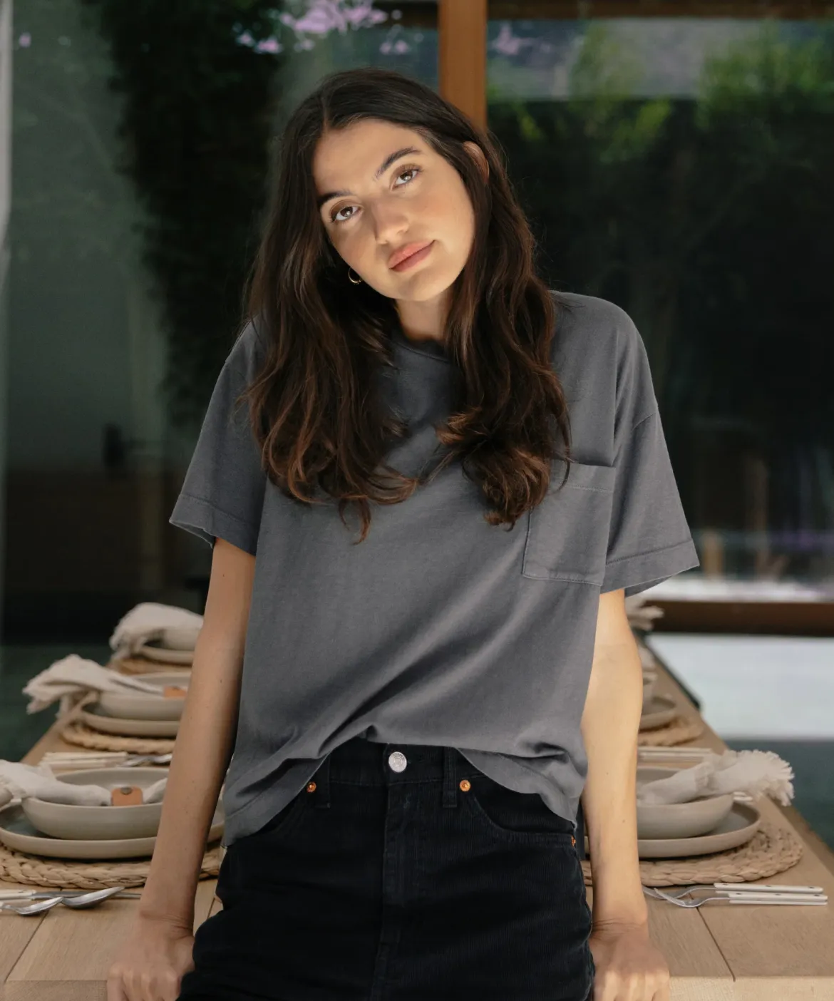 Jenni Kayne Vintage Pocket Tee Charcoal Outlet