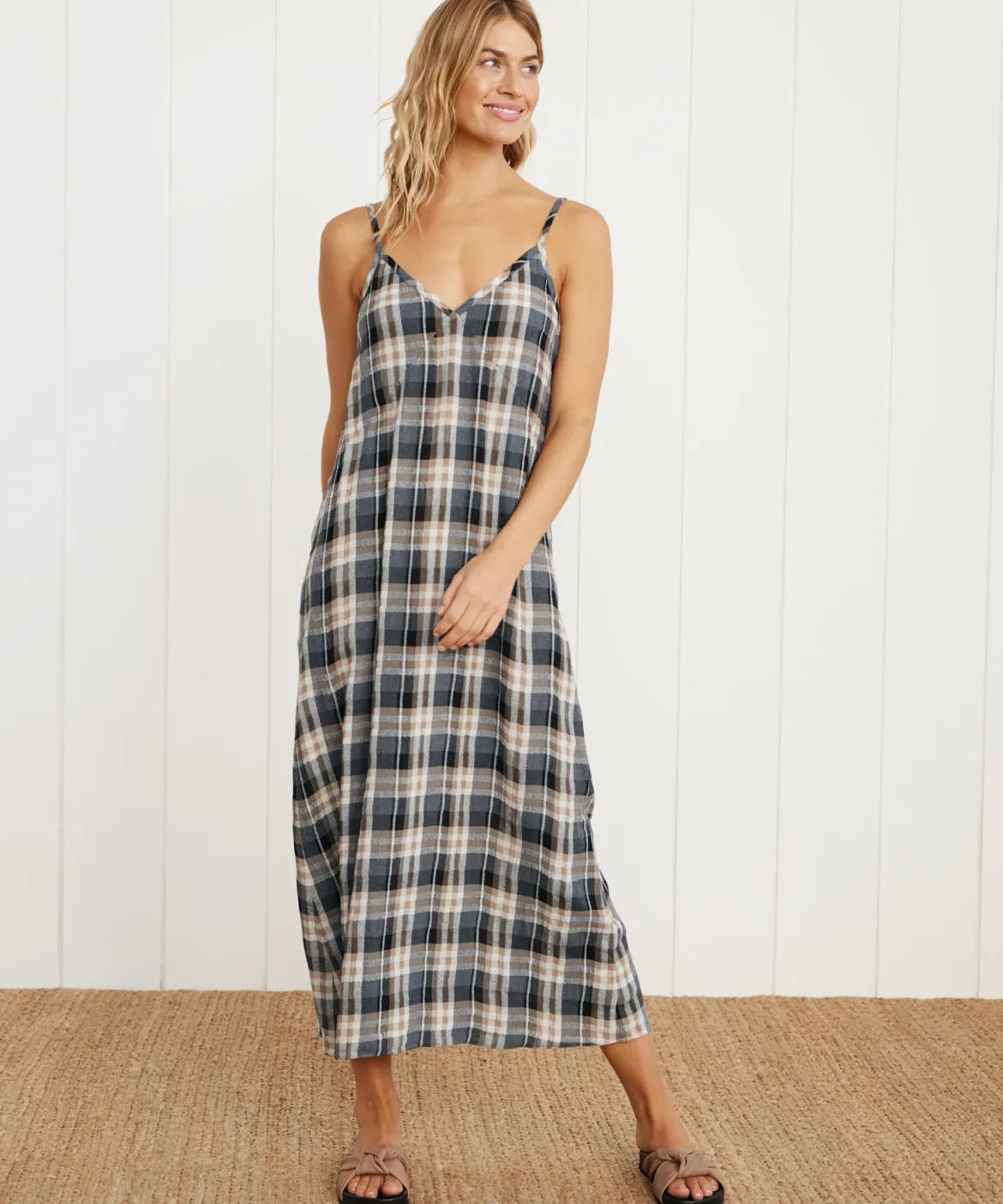 Jenni Kayne Winona Slip Dress Black Plaid Online